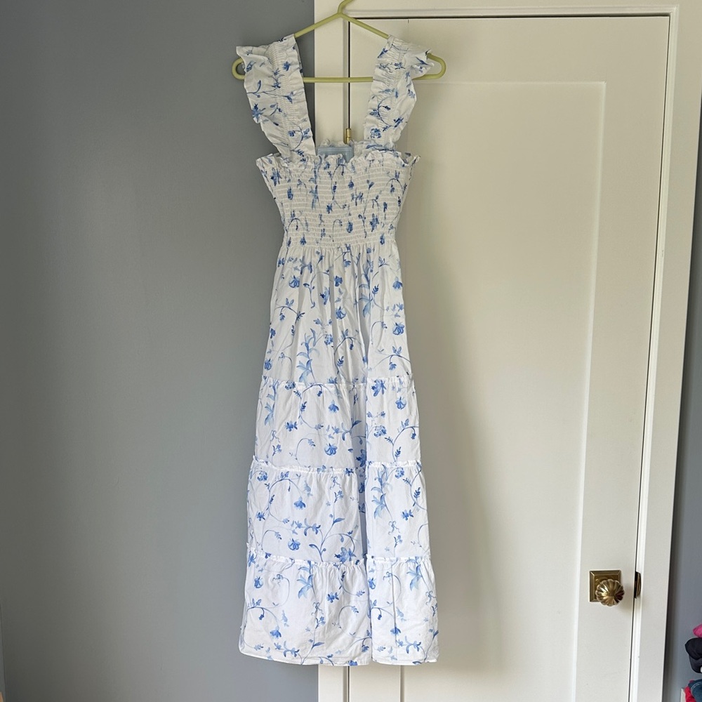 Hill House White Maxi Dress with Blue Floral Print